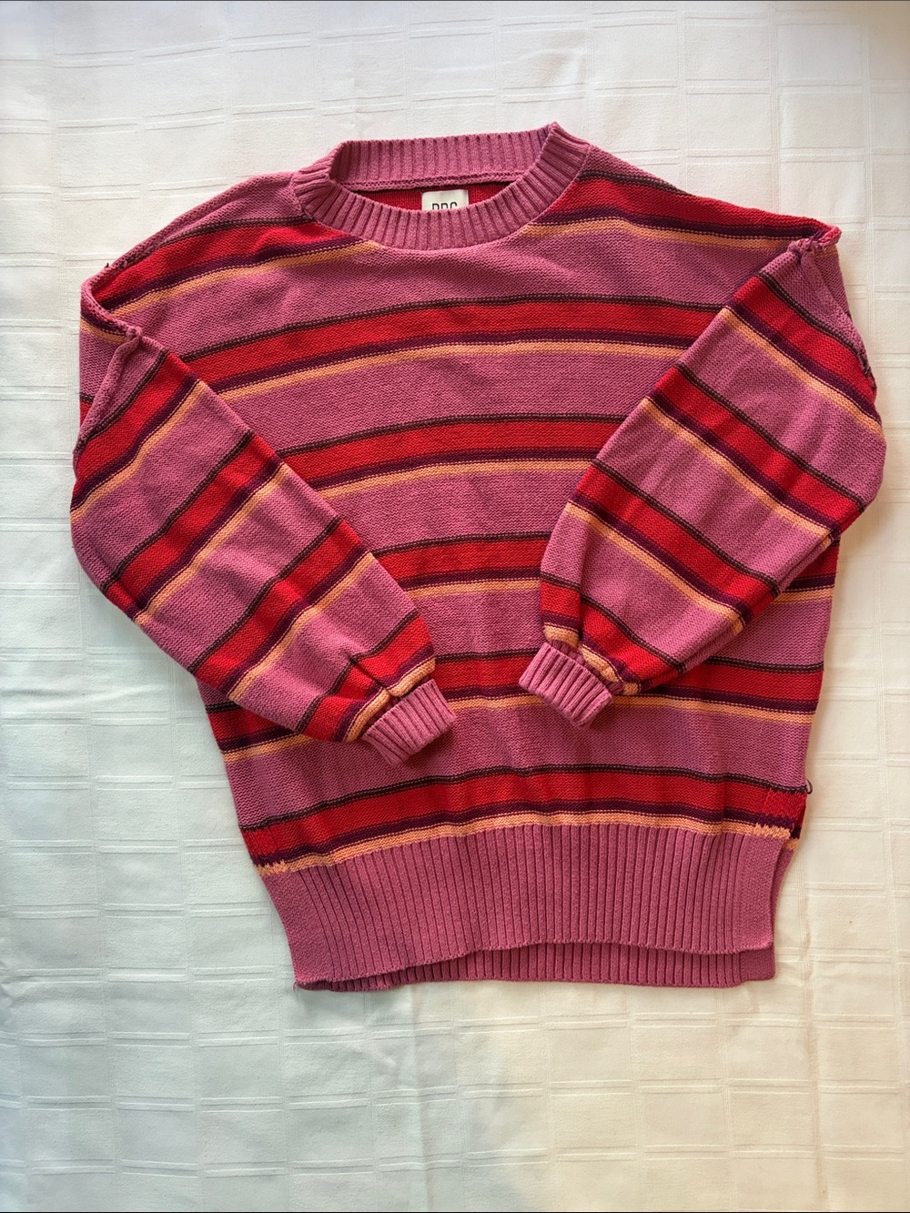 BDG Pink & Red Striped Crewneck Sweater